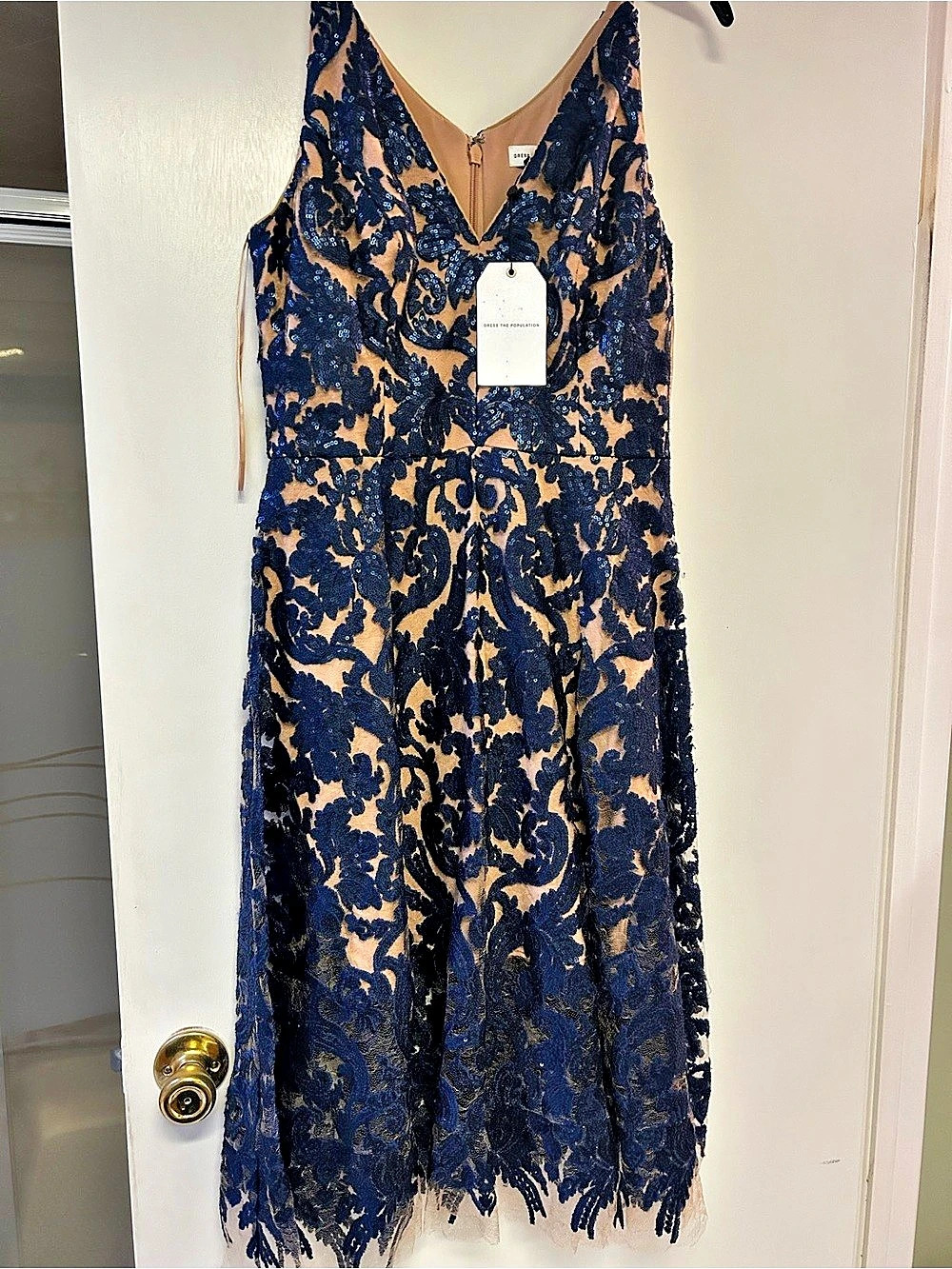 Dress the Population Blair Sequin Lace Fit & Flare Cocktail Dress Medium